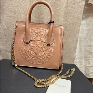 Balmain Blush Leather Satchel with Gold Chain